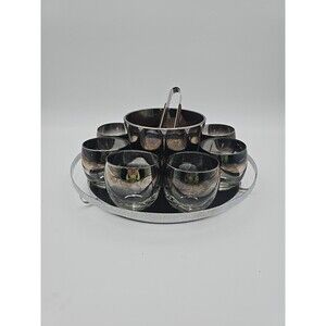 Queen's Luster Silver Fade Bar Set with Roly Poly Glasses Ice Bucket Tray Tongs